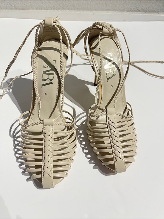 Zara Shoes - Zara Braided Ivory Strappy Lace-Up Heeled Sandals